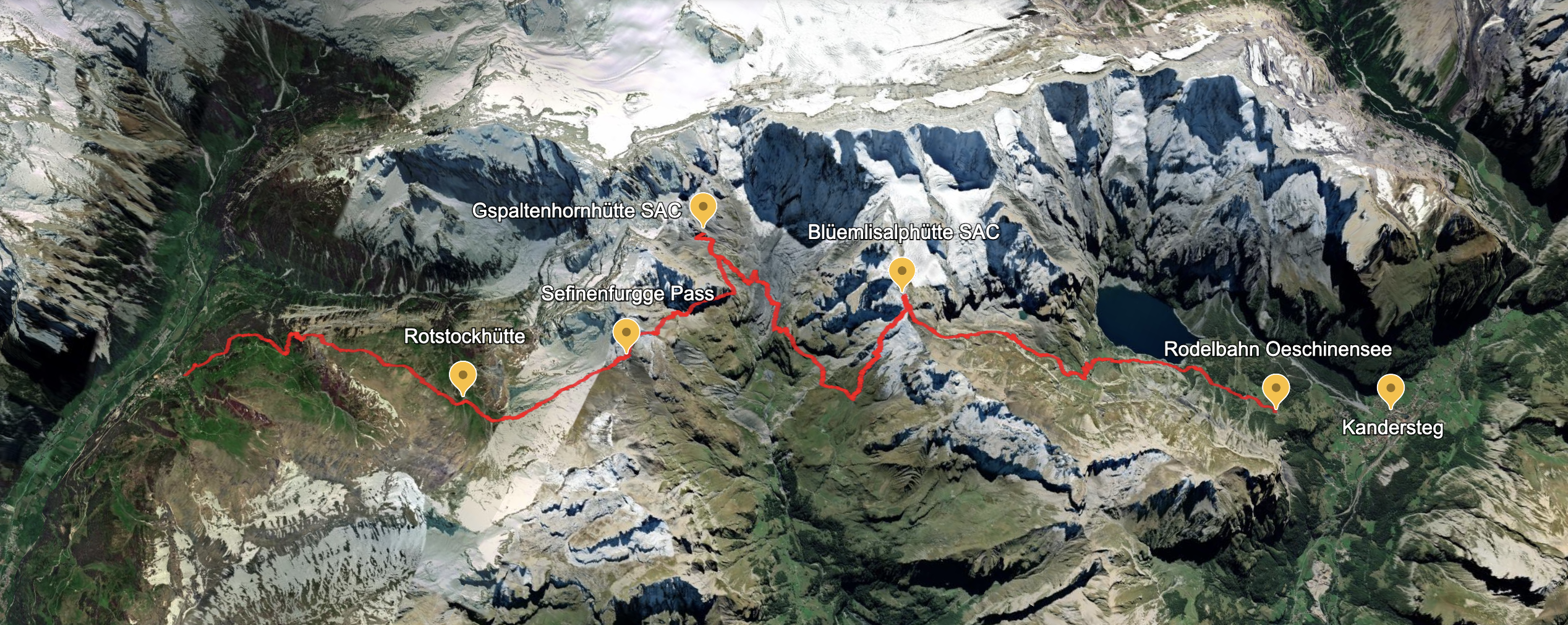 Total hut-to-hut hiking route for Switzerland 2025